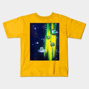 Space Cats with Yellow Nebula Kids T-Shirt